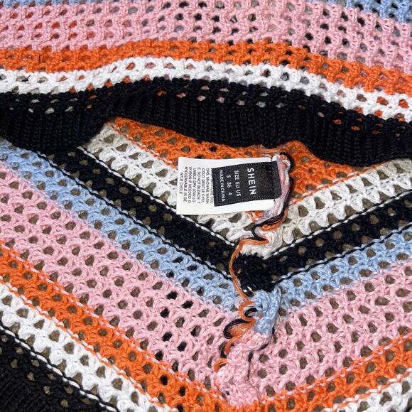 Colorblock Cut Out Lace Up Back Cover Up Dress crochet knit chest cut out SZ SM - Picture 4 of 11